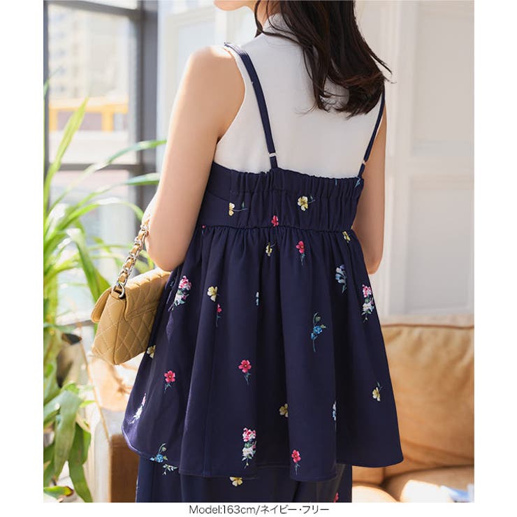 ハートネックフラワープリントキャミトップス［C7551］