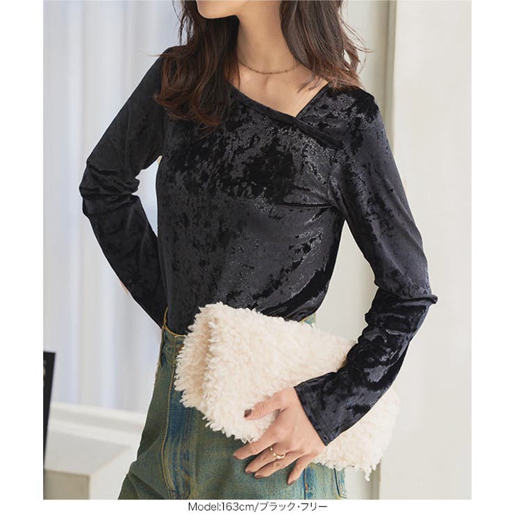 クラッシュベロアアシンメトリーネックトップス［C7587］ ベロア トップス | KOBE LETTUCE | 詳細画像3 