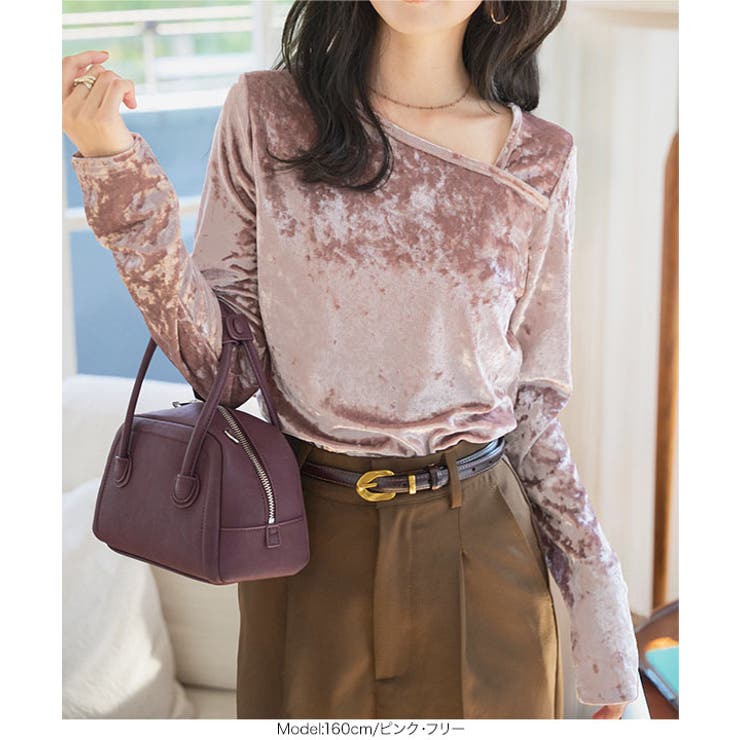 クラッシュベロアアシンメトリーネックトップス［C7587］ ベロア トップス | KOBE LETTUCE | 詳細画像9 