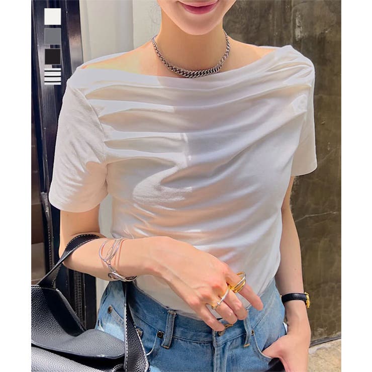 タックデザイン オフショルダー Tシャツ | KOBE LETTUCE | 詳細画像1 