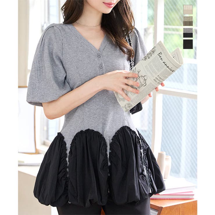 ドッキングバルーントップス 半袖 ニット | KOBE LETTUCE | 詳細画像1 