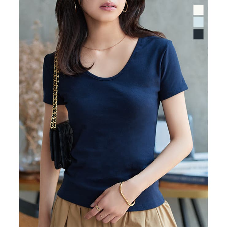 深Uネック半袖シンプルTシャツ［C7609］ tシャツ 半袖 | KOBE LETTUCE | 詳細画像1 