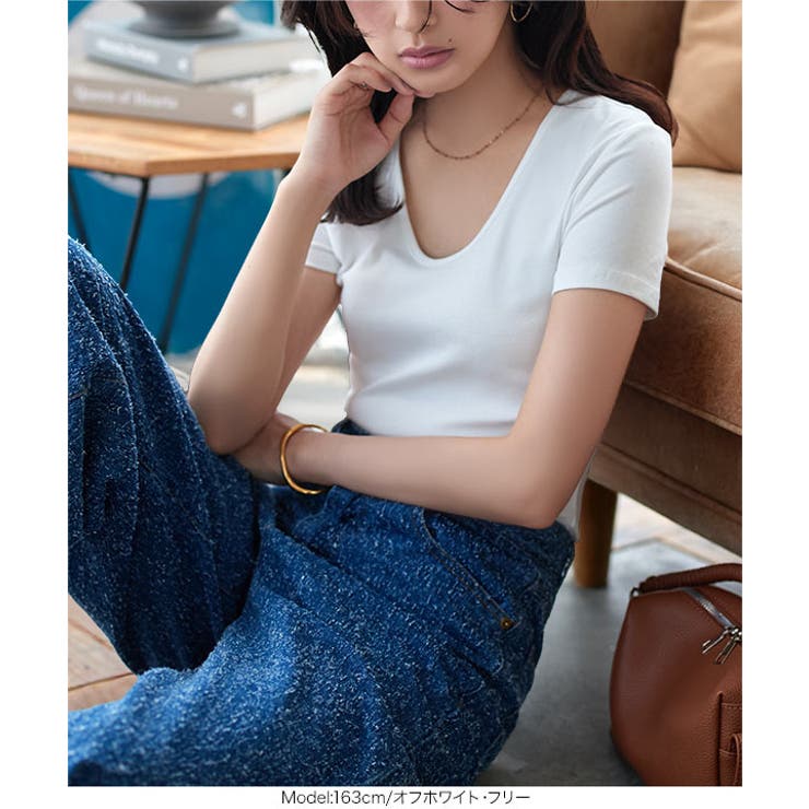 深Uネック半袖シンプルTシャツ［C7609］ tシャツ 半袖 | KOBE LETTUCE | 詳細画像4 