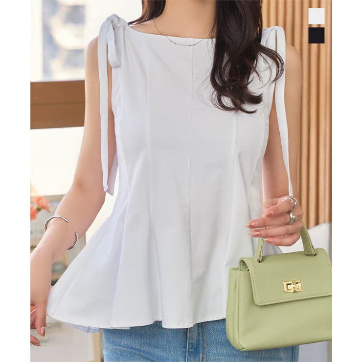 トップス OBAOBA 2way肩リボンペプラムデザイントップス［C7621］[品番