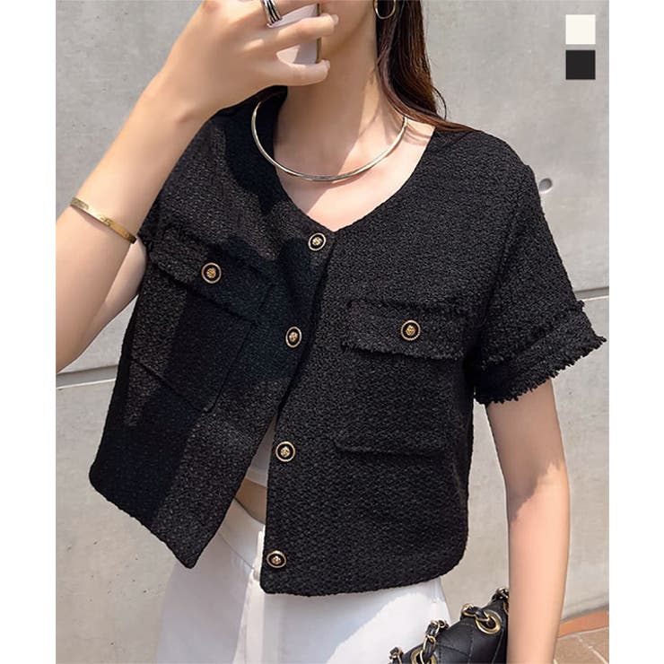 デザインボタン 半袖ツイードジャケット 半袖 | KOBE LETTUCE | 詳細画像1 