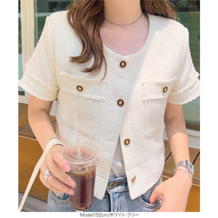 デザインボタン 半袖ツイードジャケット 半袖 | KOBE LETTUCE | 詳細画像3 