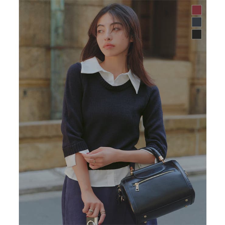 レイヤード風 7分袖ニット レイヤード風[品番：KO000015561]｜KOBE