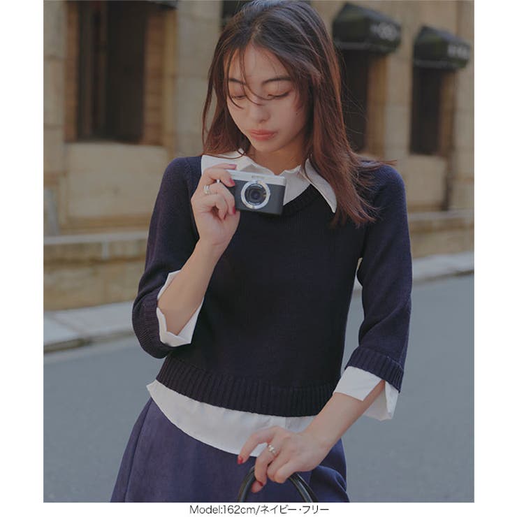 レイヤード風 7分袖ニット［C7633］ レイヤード風 | KOBE LETTUCE | 詳細画像3 