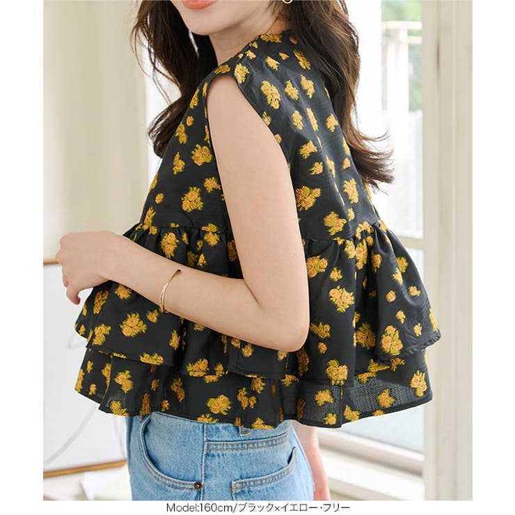 花柄ジャガードフリルシアーブラウス 花柄 ジャガード | KOBE LETTUCE | 詳細画像4 