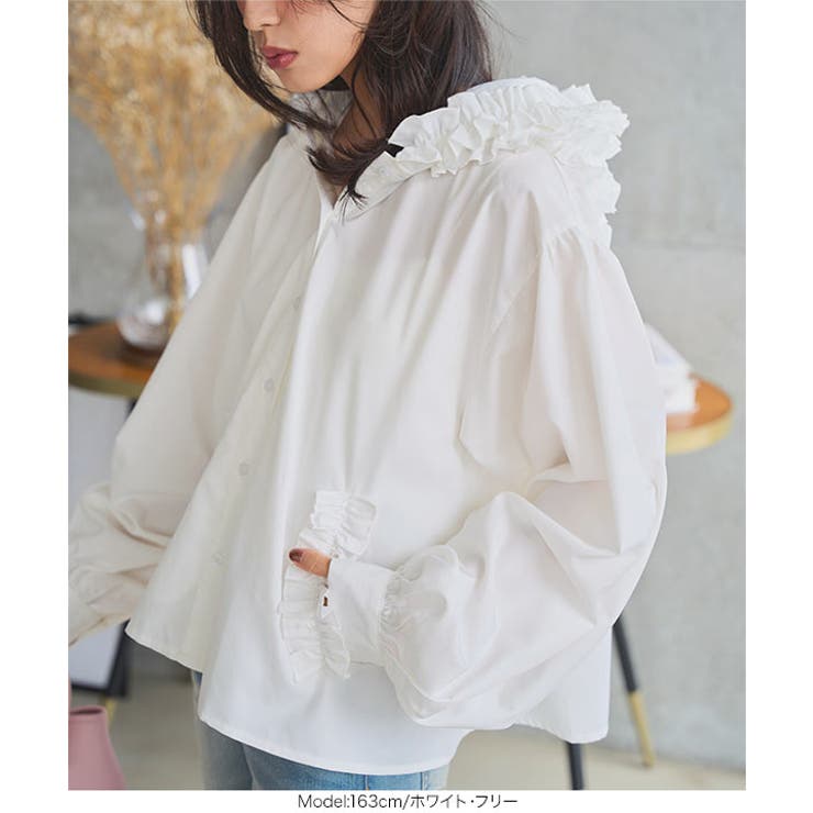 フリルフードシャツブラウス フリルフード シャツ[品番：KO000015523