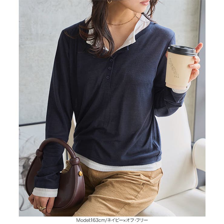 レイヤード風ヘンリーネックシアートップス［C7659］ レイヤード風 ヘンリーネ… | KOBE LETTUCE | 詳細画像4 