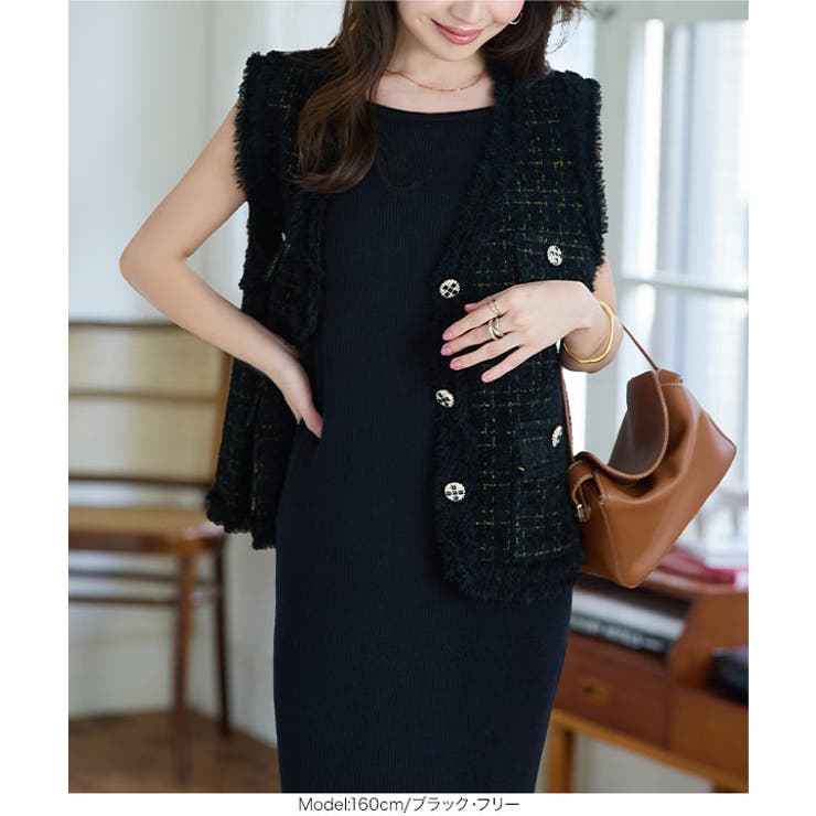 【美品✨】LePHIL ニットラインベスト　ノースリーブ　ブラック ラインノースリーブニット【BLACK】 – ELLIE