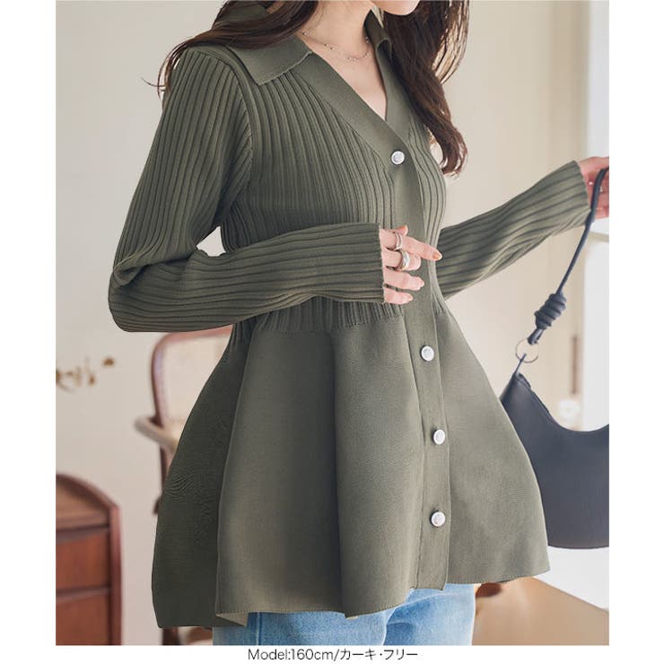 ポロVネック ペプラム長袖リブカーディガン ポロ | KOBE LETTUCE | 詳細画像10 