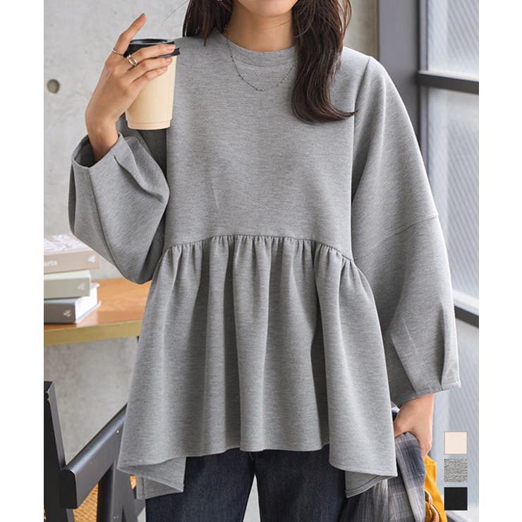 ダイバーボリュームスリーブペプラムトップス ペプラム トップス[品番