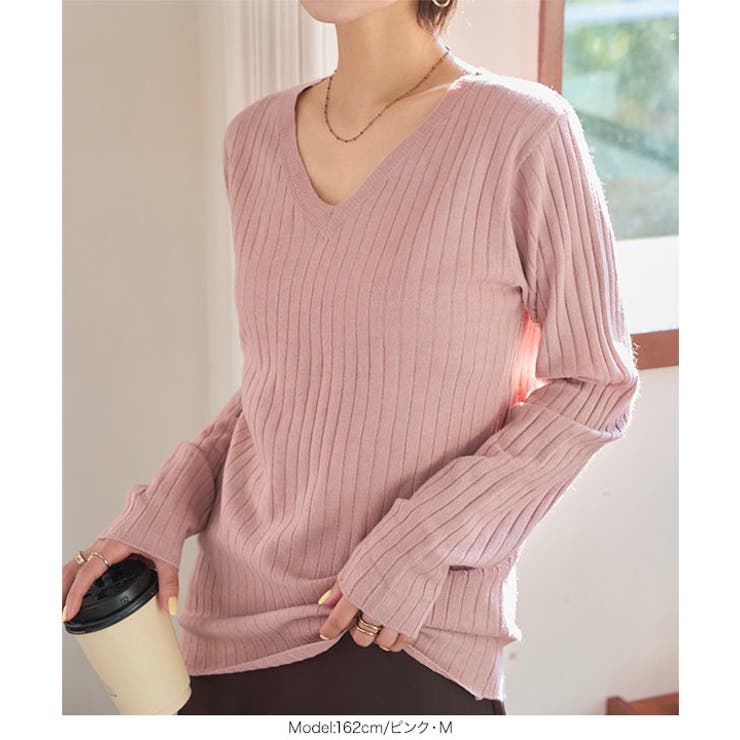 M L 太リブVネックもっちりインナーニット［C7714］ | KOBE LETTUCE | 詳細画像7 