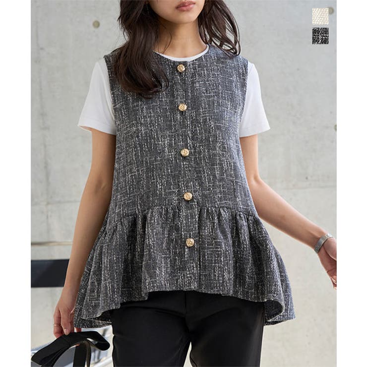 ツイードペプラムジレ［C7724］ ツイード ペプラムジレ | KOBE LETTUCE | 詳細画像1 