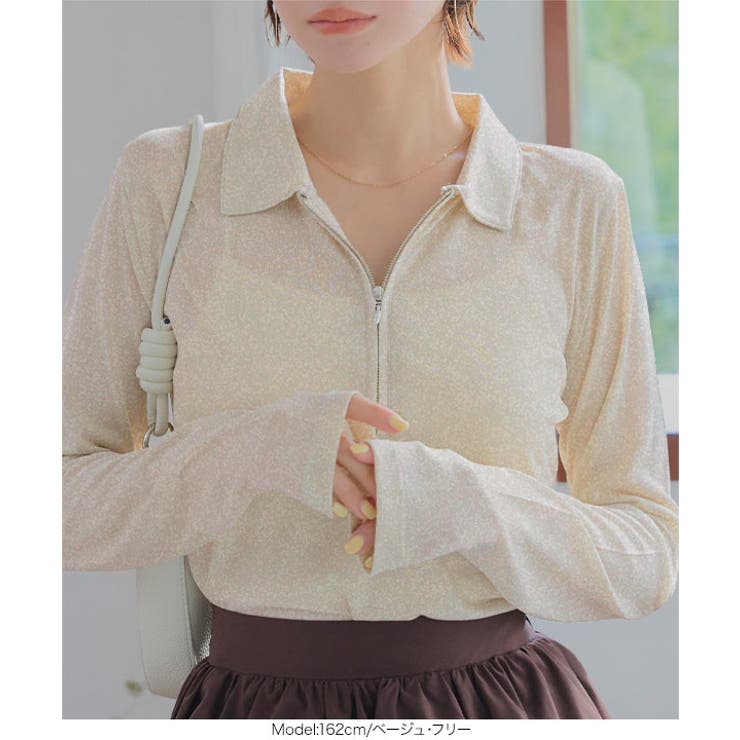 シアーラメハーフジッププルオーバー［C7753］ シアートップス ラメ | KOBE LETTUCE | 詳細画像2 