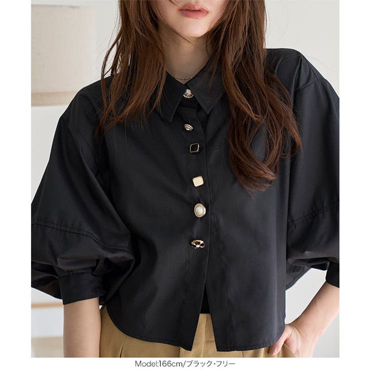 多ボタンショート丈フレアブラウス［C7779］ ブラウス レディース[品番