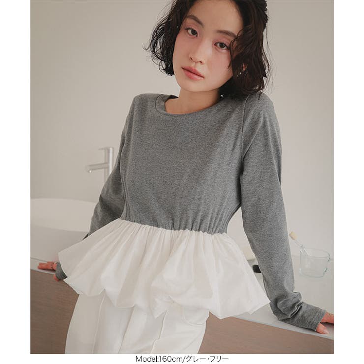 ペプラム切替バルーンコットンロンT［C7801］ ペプラムトップス ロンt | KOBE LETTUCE | 詳細画像2 