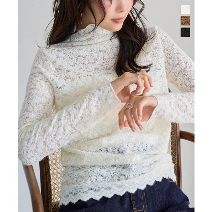 起毛シアーレース長袖トップス［C7816］ シアー レース | KOBE LETTUCE | 詳細画像1 