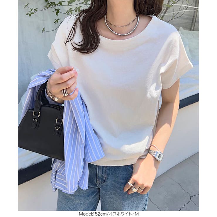 ボートネック半袖コットンTシャツ［C7819］