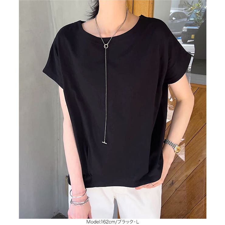 ボートネック半袖コットンTシャツ［C7819］