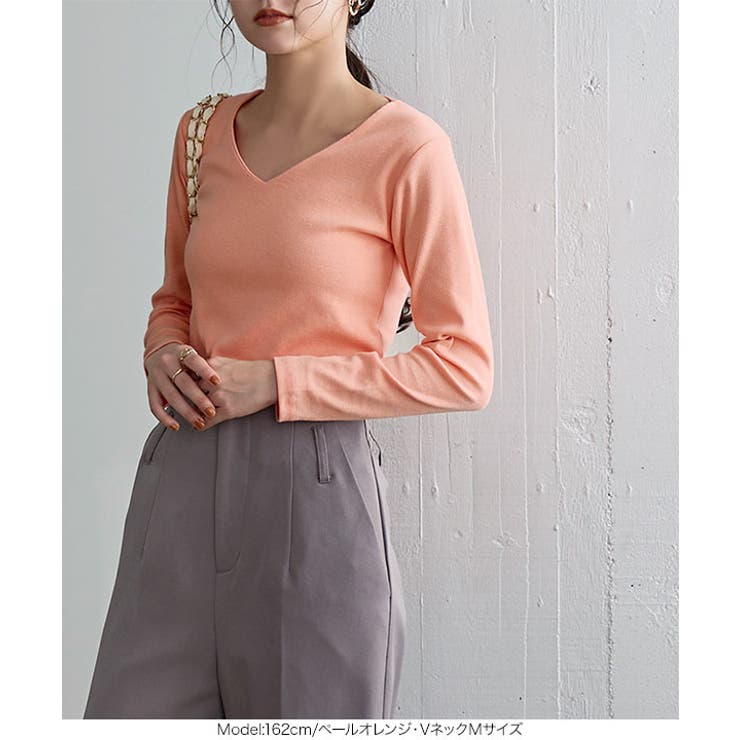 前身頃二重長袖リブカットソートップス レディース 長袖[品番