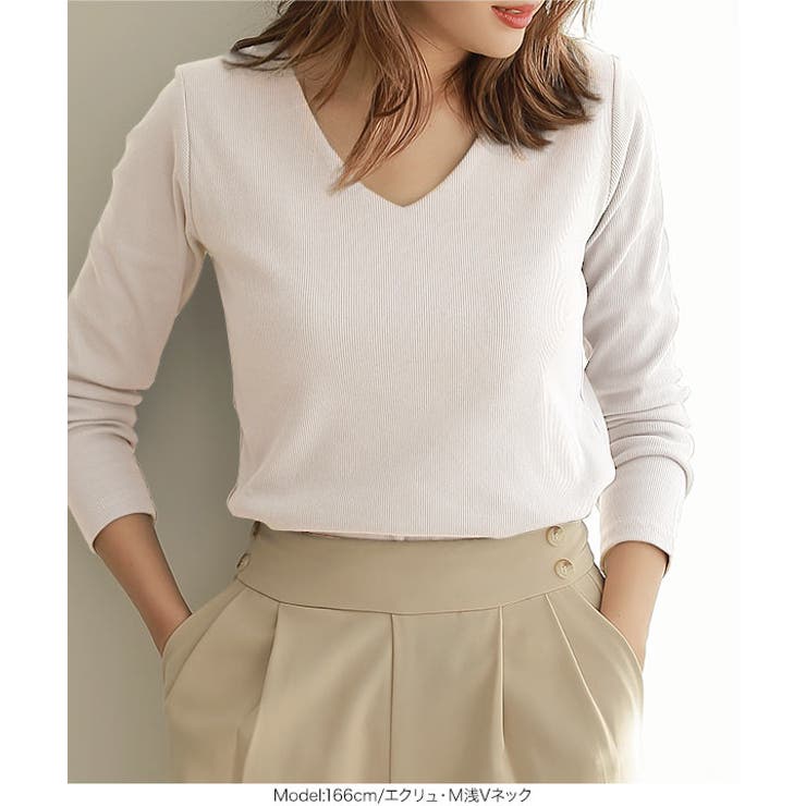 前身頃二重長袖リブカットソートップス レディース 長袖[品番