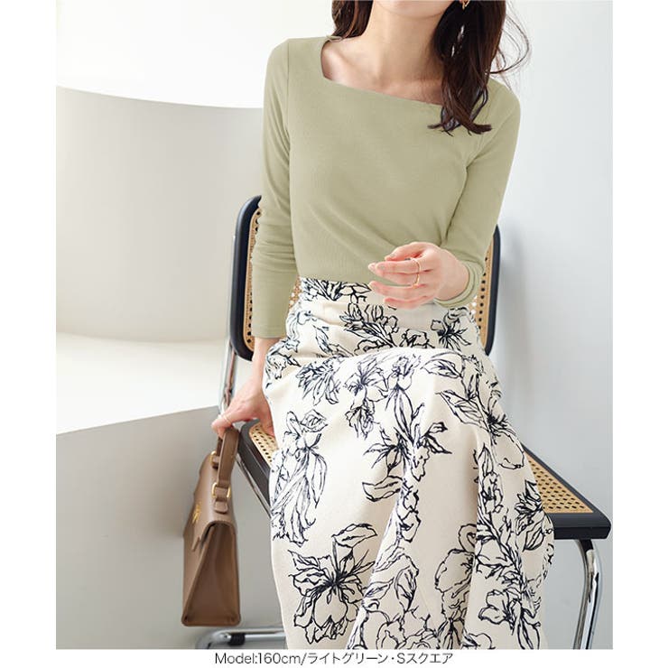 前身頃二重長袖リブカットソートップス レディース 長袖[品番