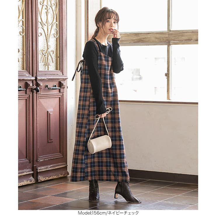 チェック柄キャミワンピース レディース ロング[品番