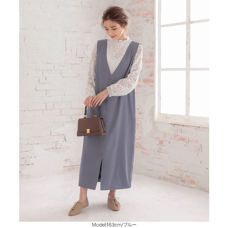 くるみボタンVネックフロントスリットジャンパースカート レディース ロング | KOBE LETTUCE | 詳細画像11 