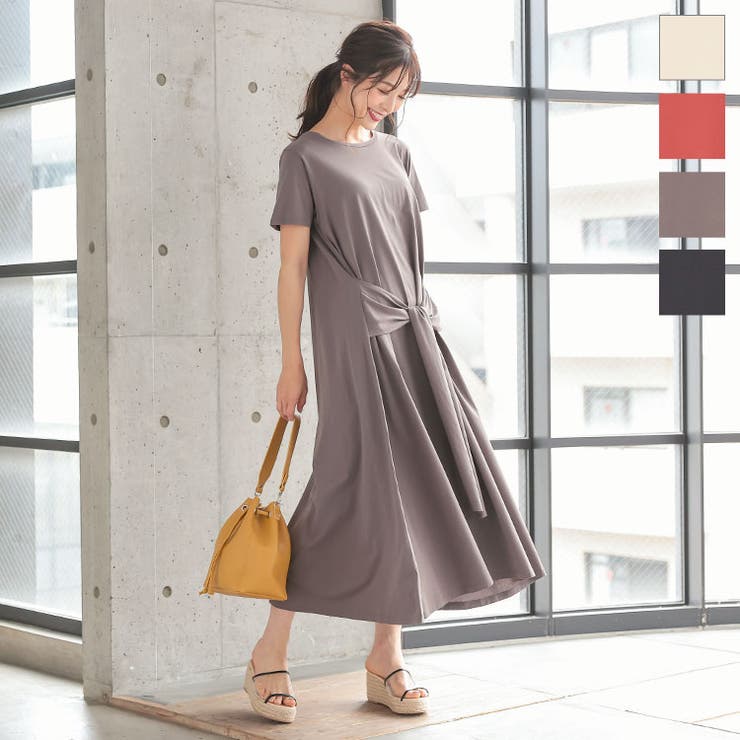 北欧暮らしの道具店　ふんわり袖のカットソーワンピース　M 夏の装い心地よく」ふんわり袖のカットソーワンピース - 北欧
