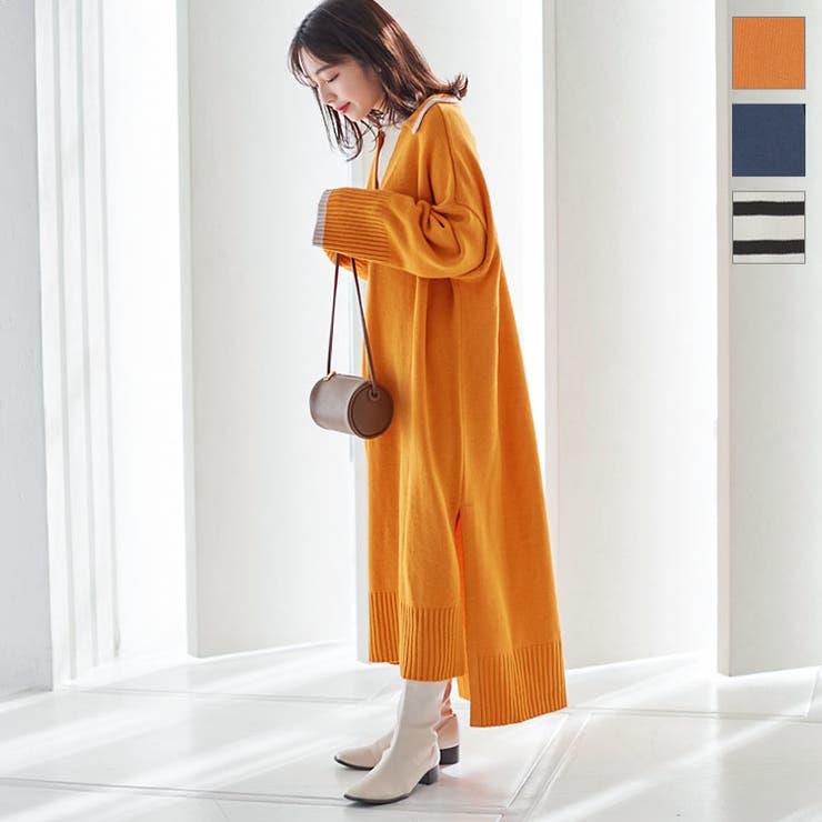 ライン り襟付きニットマキシワンピース レディース | KOBE LETTUCE | 詳細画像1 