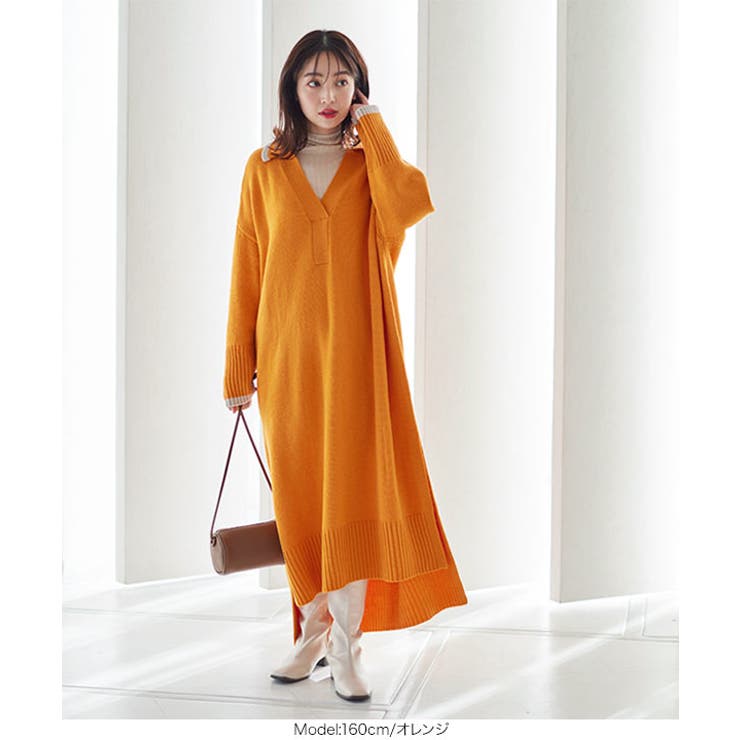 ライン り襟付きニットマキシワンピース レディース | KOBE LETTUCE | 詳細画像5 