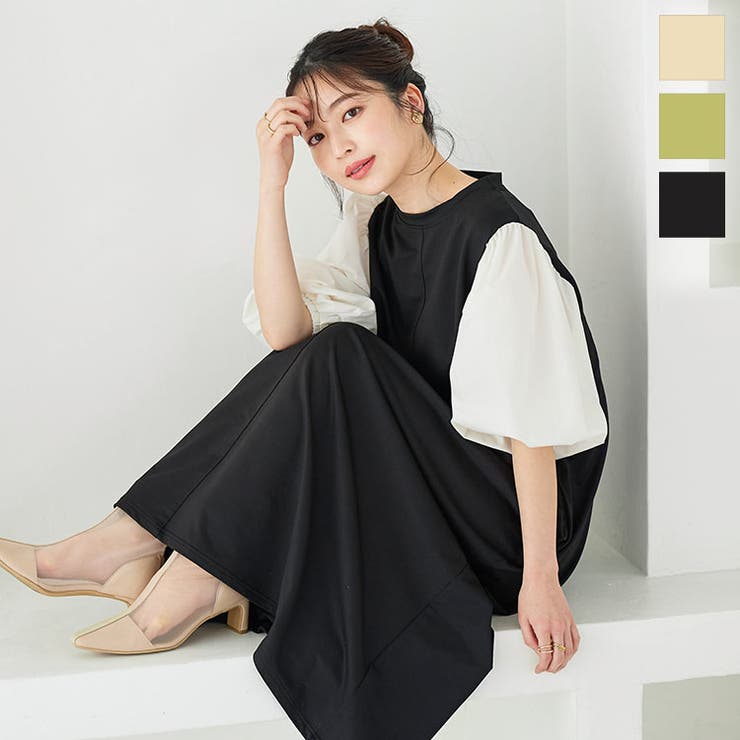 ボリューム袖ドッキングワンピース レディース ワンピース[品番：KO000011122]｜KOBE  LETTUCE（コウベレタス）のレディースファッション通販｜SHOPLIST（ショップリスト）