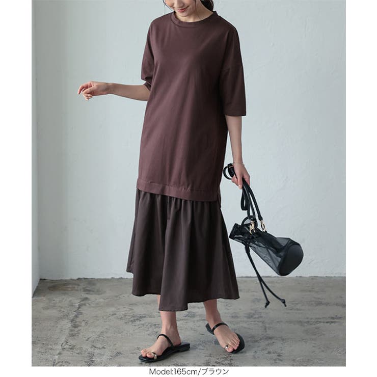 裾切替え異素材ドッキングワンピース［E3147］ | KOBE LETTUCE | 詳細画像5 