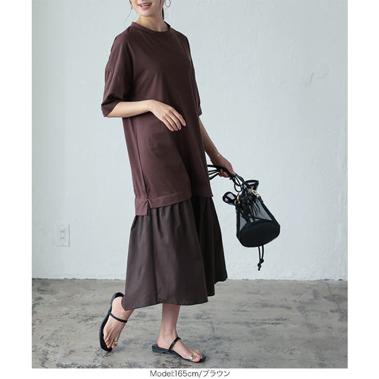 裾切替え異素材ドッキングワンピース［E3147］ | KOBE LETTUCE | 詳細画像6 