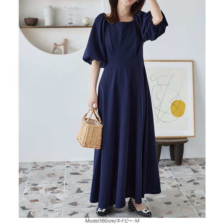 スクエアネックパフスリーブワンピース［E3254］[品番