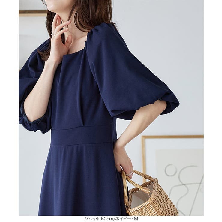 スクエアネックパフスリーブワンピース［E3254］[品番