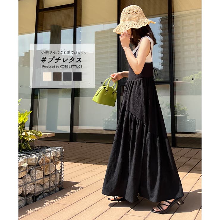 プチレタス ] ふくれジャガードバックリボンキャミワンピース