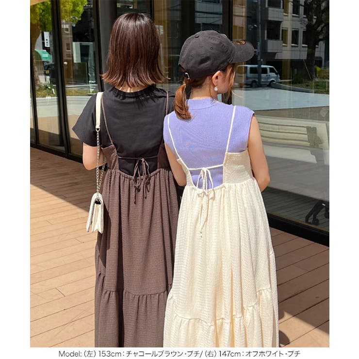 プチレタス ] ふくれジャガードバックリボンキャミワンピース