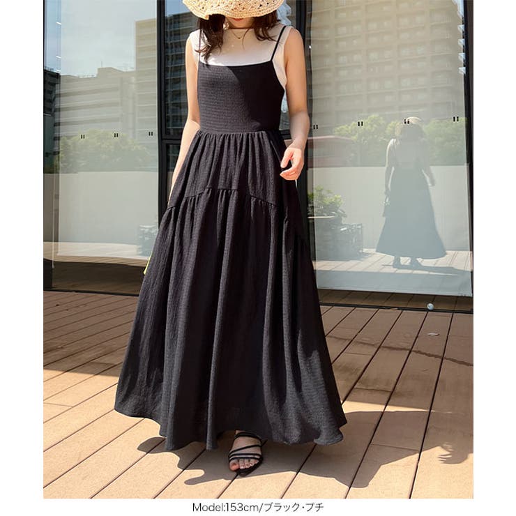 コエルCOEL ふくれジャガード マキシ キャミワンピース リボン プチレタス ] ふくれジャガードバックリボンキャミワンピース