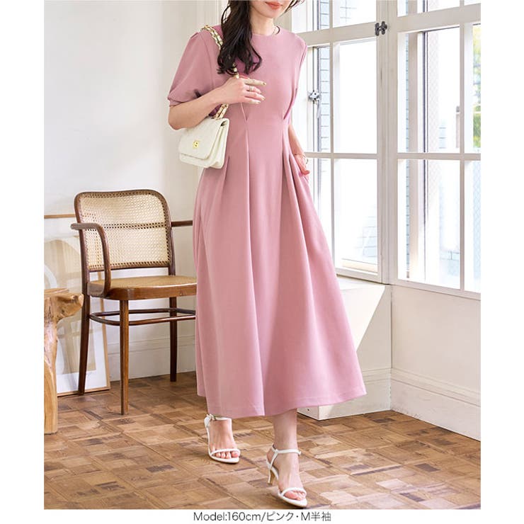 ロングスリーブウエストタックワンピース［E3315］[品番：KO000013948