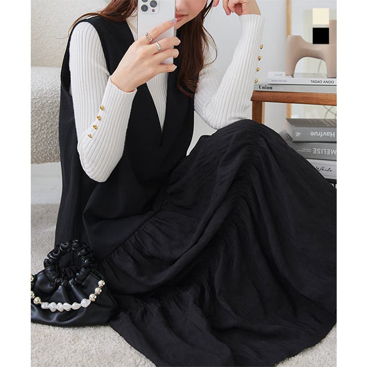 切替ディープVネックジャンスカワンピース［E3366］ | KOBE LETTUCE | 詳細画像1 