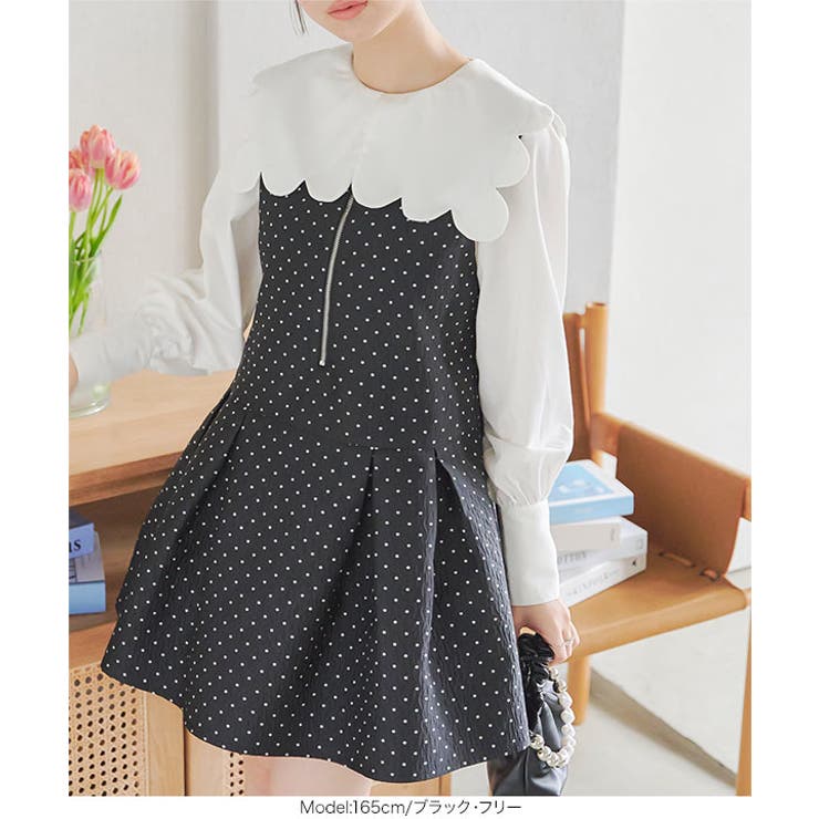 ドット柄ジャガードジップジャンスカペプラムワンピース［E3381］ | KOBE LETTUCE | 詳細画像2 