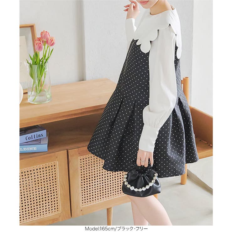 ドット柄ジャガードジップジャンスカペプラムワンピース［E3381］ | KOBE LETTUCE | 詳細画像3 