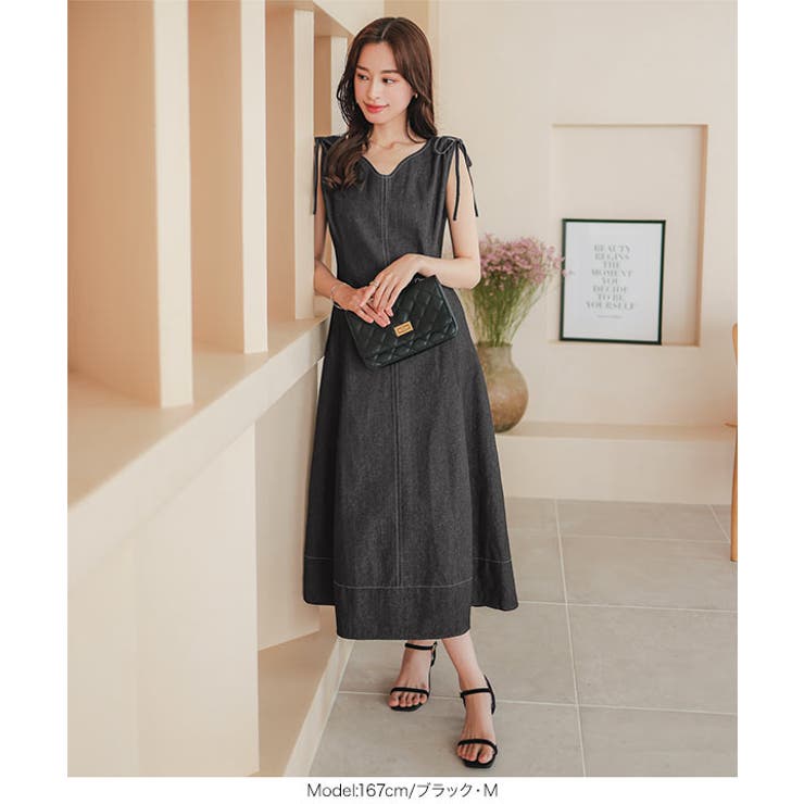 【美品✨】Noela デニムワンピース ウエストリボン シャツワンピース 美品✨】Noela デニムワンピース ウエストリボン シャツ