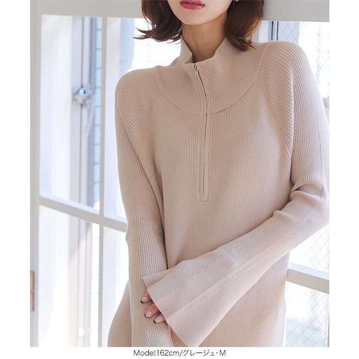 フレアスリーブハーフジップニットワンピース［E3406］ | KOBE LETTUCE | 詳細画像3 