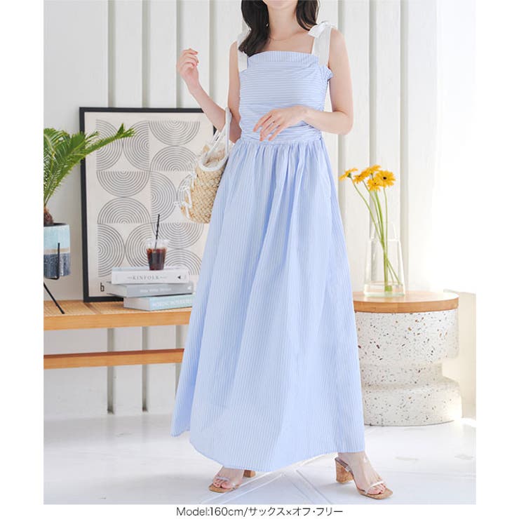 ショルダーリボンストライプワンピース［E3411］ | KOBE LETTUCE | 詳細画像2 