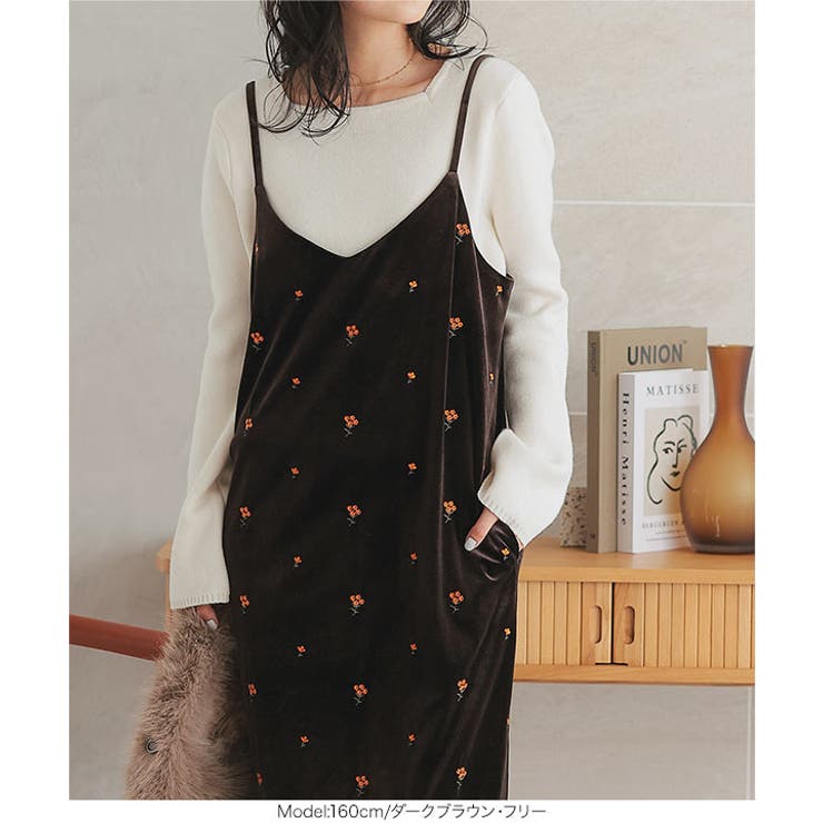 刺繍ベロアワンピース［E3440］[品番：KO000014921]｜KOBE